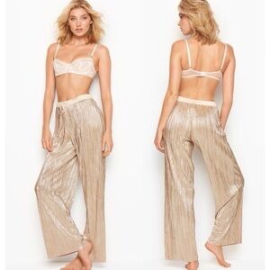 Victoria's Secret Shine Pleat Lounge Pants in Gold Champagne Size S / NWT